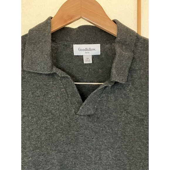 Men’s Goodfellow Co Short Sleeve Charcoal Gray Collared Sweater Shirt, Medium - Picture 3 of 9